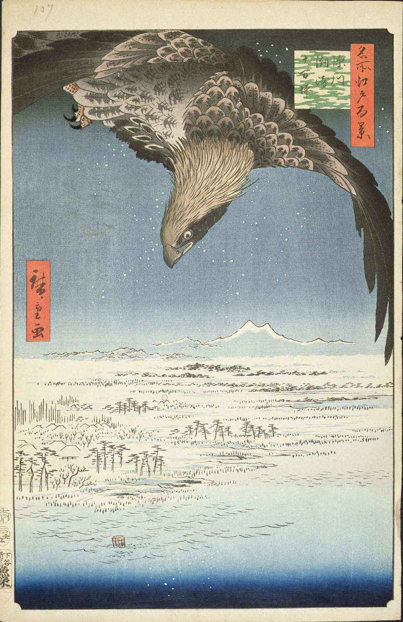 Fukagawa Susaki und Jumantsubo, Nr. 107 aus Einhundert berühmte Ansichten von Edo, 1857 von Utagawa Hiroshige