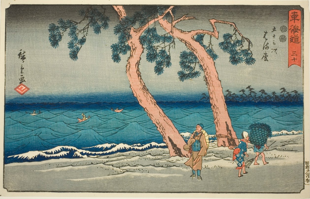Hamamatsu—Nr. 30, aus der Serie "Dreiundfünfzig Stationen des Tokaido (Tokaido gojusan tsugi)," auch bekannt als Reisho Tokaido von Utagawa Hiroshige