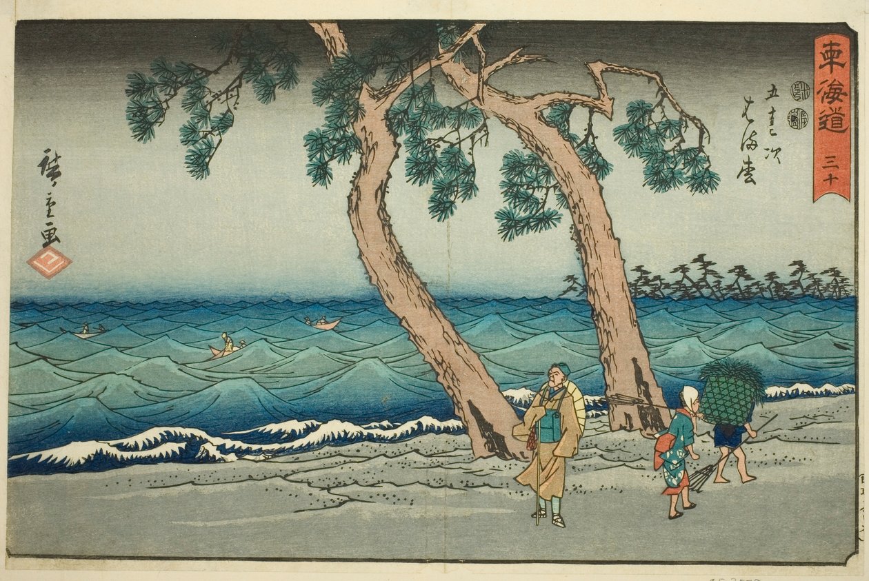 Hamamatsu—Nr. 30, aus der Serie "Dreiundfünfzig Stationen des Tokaido (Tokaido gojusan tsugi)," auch bekannt als Reisho Tokaido von Utagawa Hiroshige