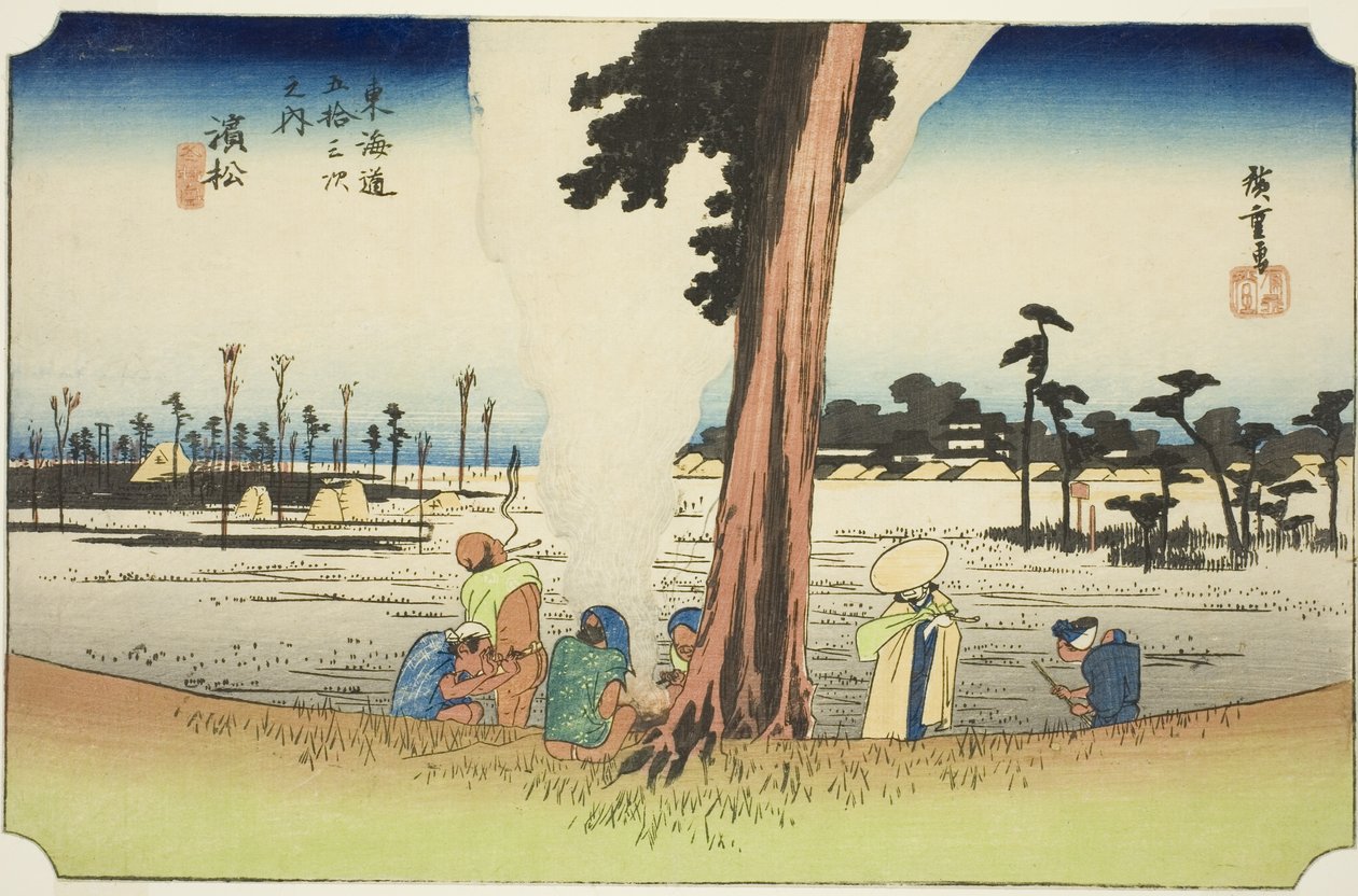 Hamamatsu: Winterszene, aus der Serie "Dreiundfünfzig Stationen des Tokaido" von Utagawa Hiroshige