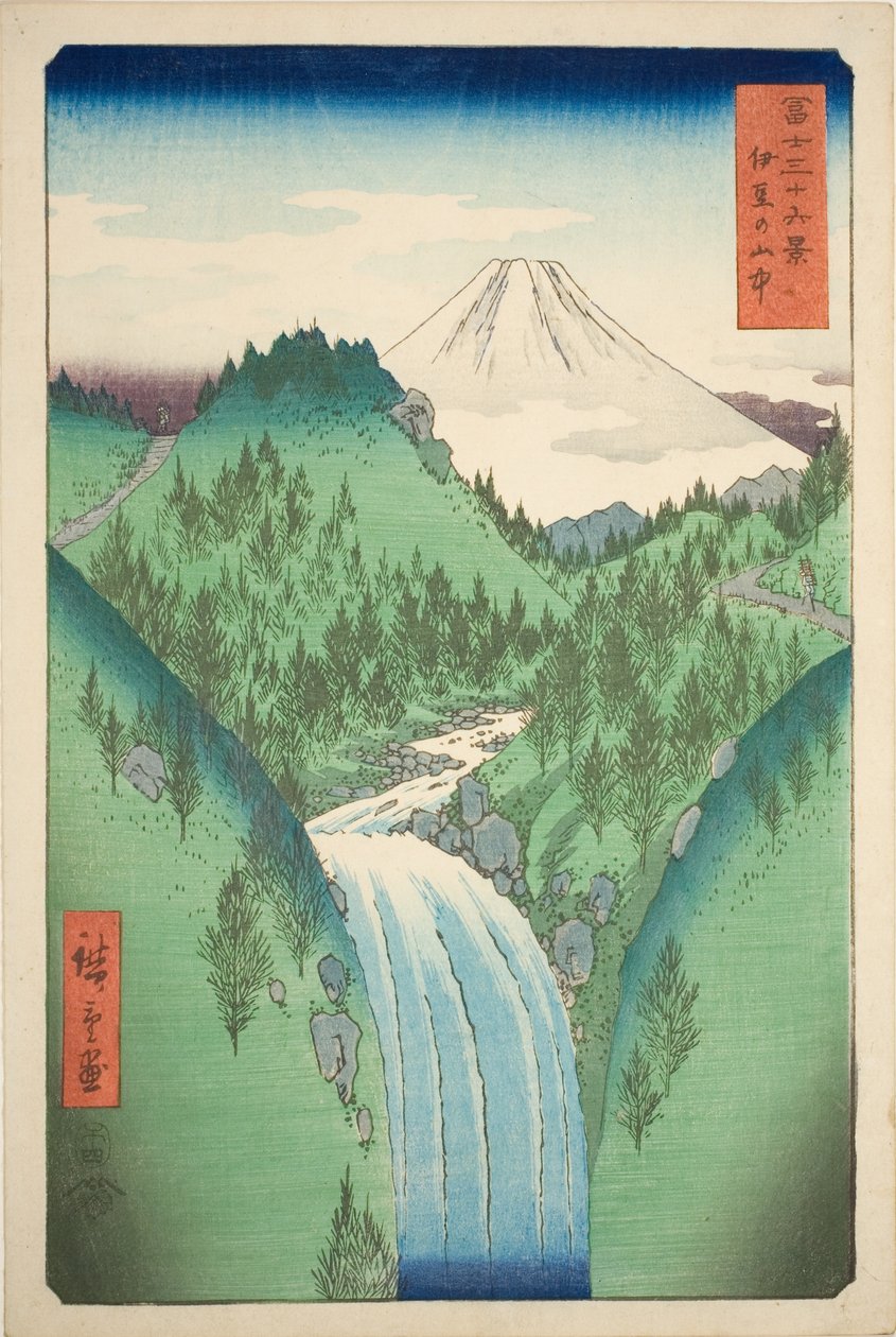 In den Bergen der Provinz Izu (Izu no sanchu), aus der Serie "Sechsunddreißig Ansichten des Berges Fuji (Fuji sanjurokkei)" von Utagawa Hiroshige