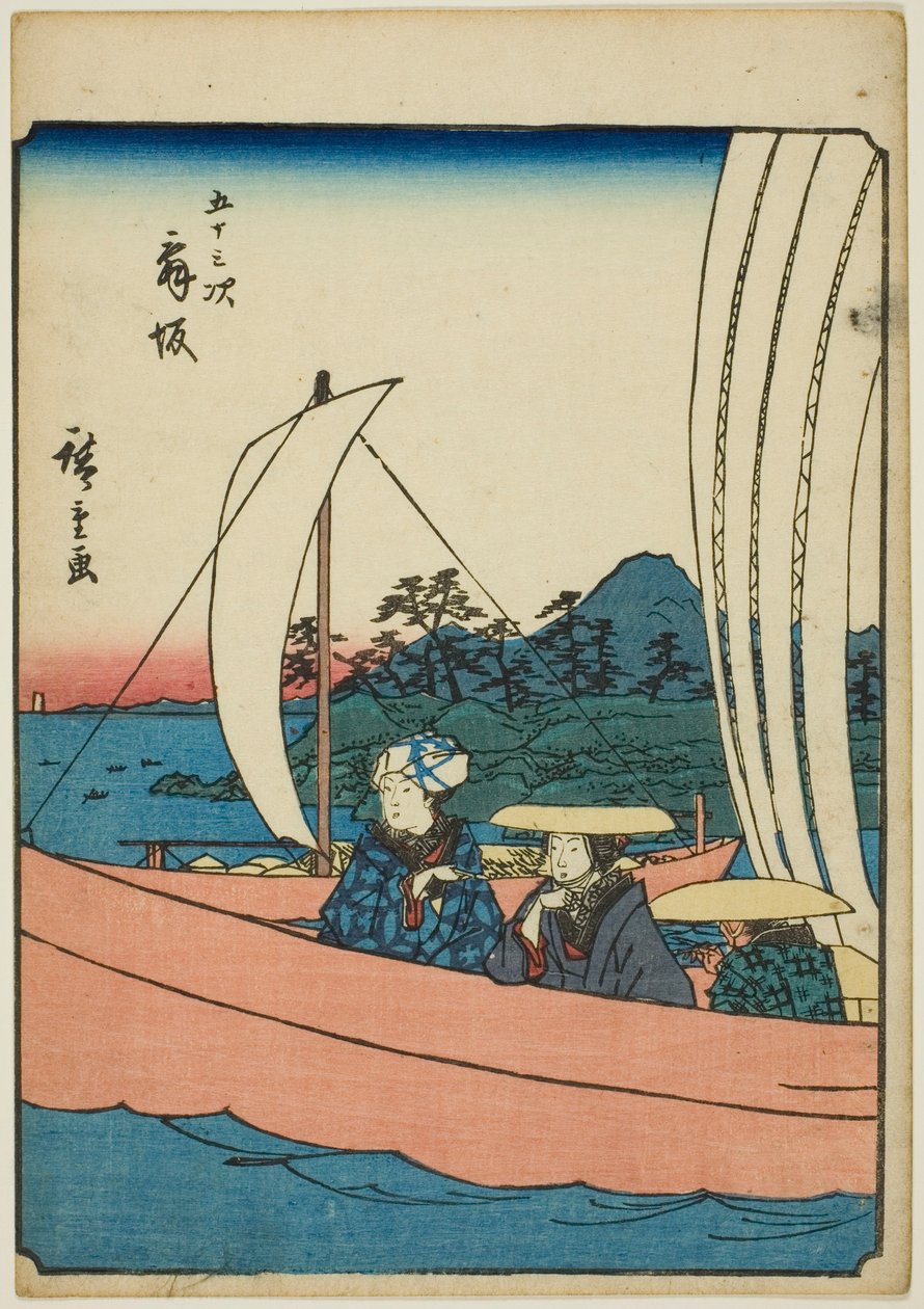 Maisaka, aus der Serie "Dreiundfünfzig Stationen [des Tokaido] (Gojusan tsugi)," auch bekannt als der Figuren-Tokaido (Jinbutsu Tokaido) von Utagawa Hiroshige
