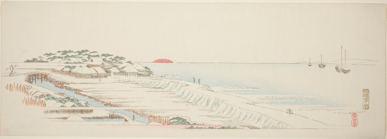 Morgenschnee in Susaki, aus der Serie "Dreizehn Ansichten der Umgebung von Edo" von Utagawa Hiroshige