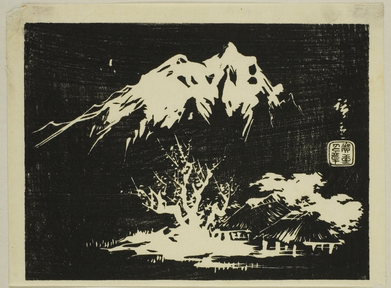 Berglandschaft, Abschnitt eines unbetitelten Harimaze-Drucks von Utagawa Hiroshige