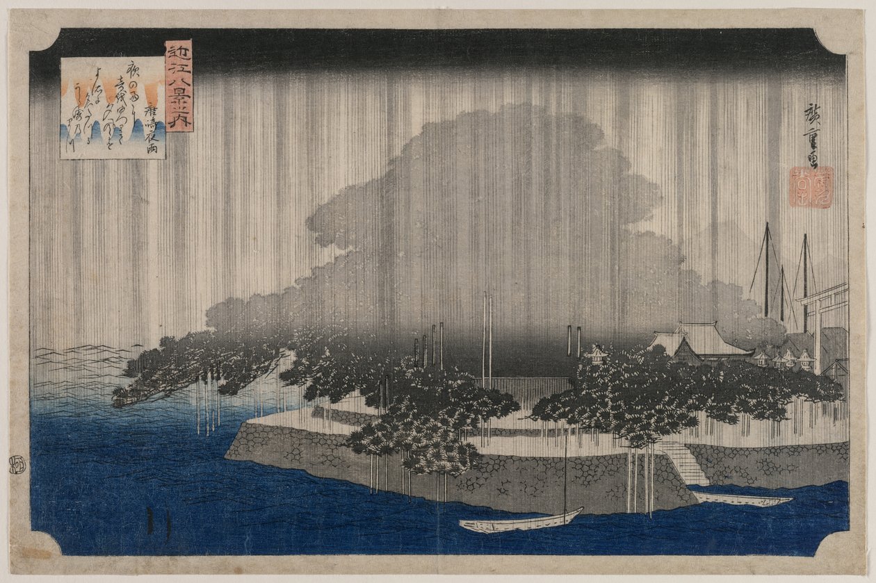 Nachtregen in Karasaki, aus der Serie Acht Ansichten von Omi, um 1835 von Utagawa Hiroshige