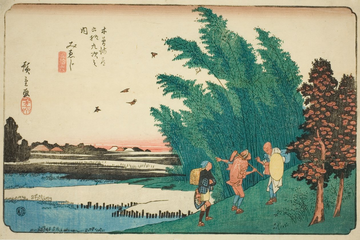 Nr. 56: Mieji, aus der Serie "Neunundsechzig Stationen des Kisokaido (Kisokaido rokujukyu tsugi no uchi)" von Utagawa Hiroshige