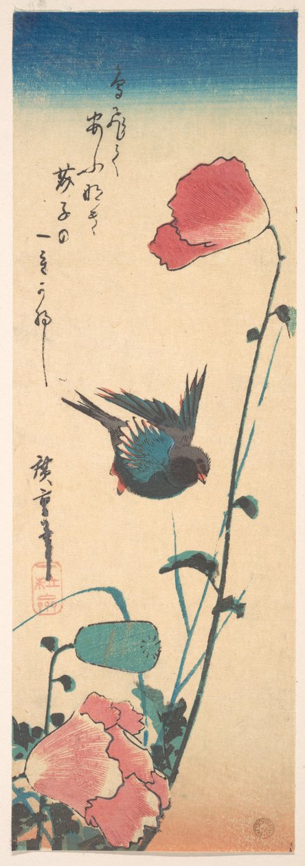 Mohn und Spatz von Utagawa Hiroshige