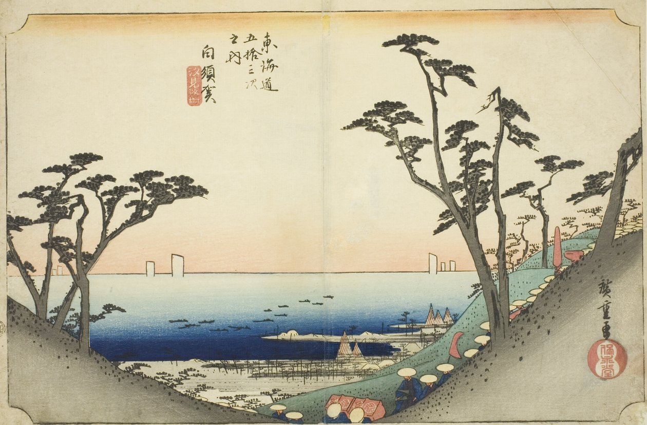 Shirasuka: Blick auf den Shiomi-Hang, aus der Serie "Die dreiundfünfzig Stationen des Tokaido" von Utagawa Hiroshige