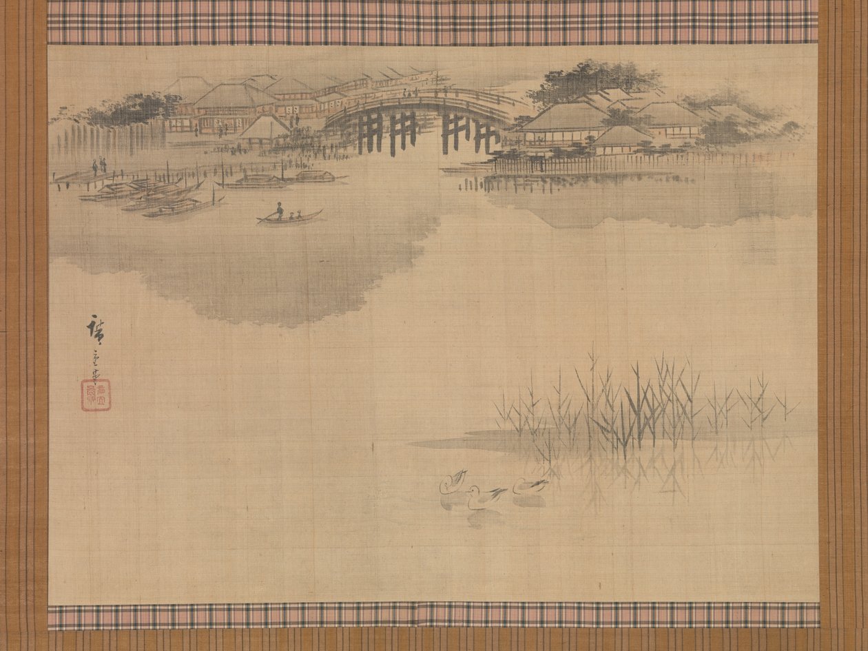 Die Imado-Brücke am Fuße des Berges Matsuchi von Utagawa Hiroshige