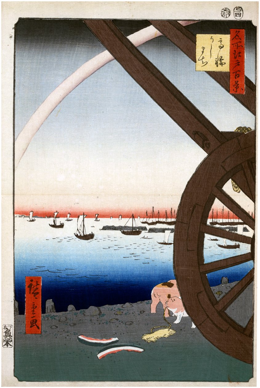 Ushimachi, Takanawa, Einhundert berühmte Ansichten von Edo, 1856-1858 von Utagawa Hiroshige