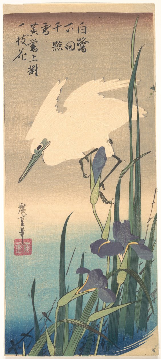 Weißer Reiher und Iris von Utagawa Hiroshige