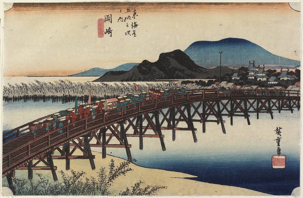 Yahagi-Brücke, Okazaki, ca. 1833 von Utagawa Hiroshige
