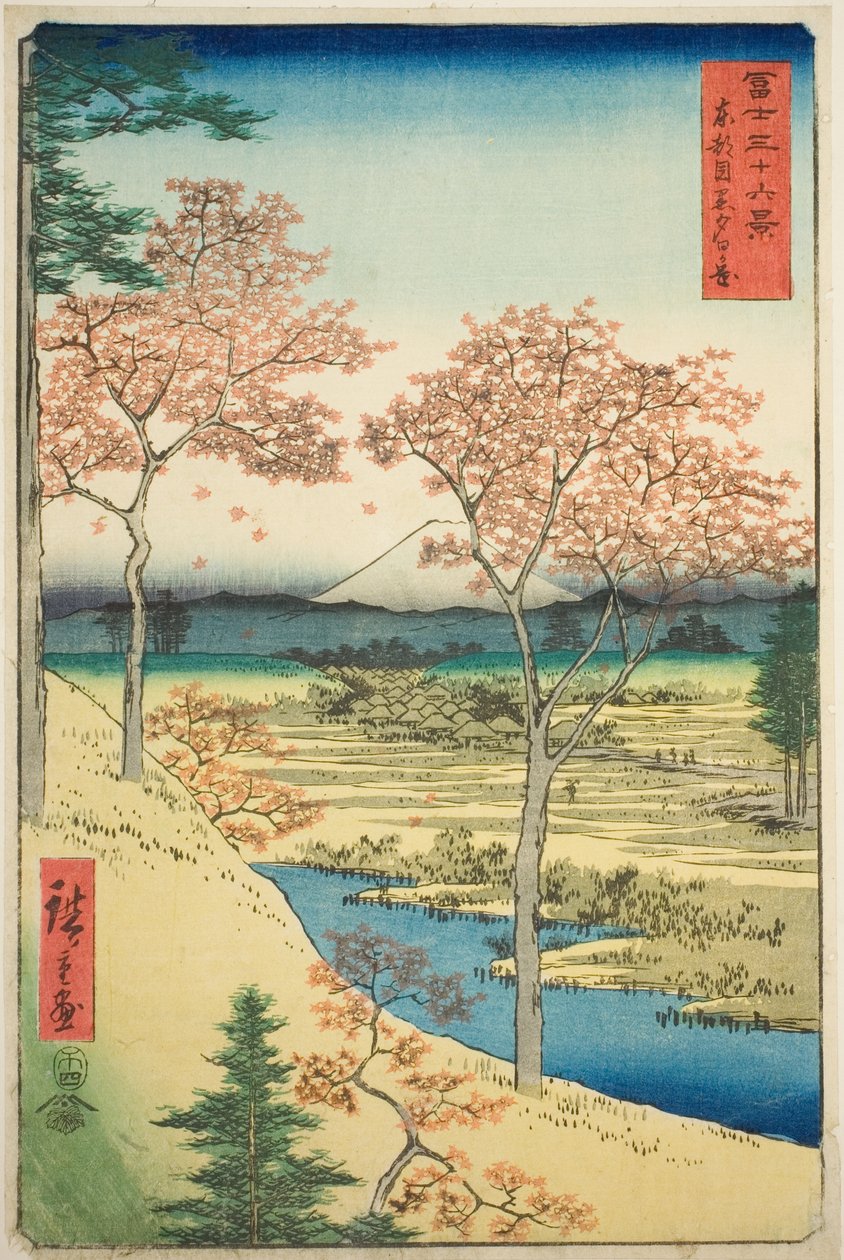 Yuhi-Hügel in Meguro in der östlichen Hauptstadt (Toto Meguro Yuhigaoka), aus der Serie "Sechsunddreißig Ansichten des Berges Fuji (Fuji sanjurokkei)" von Utagawa Hiroshige