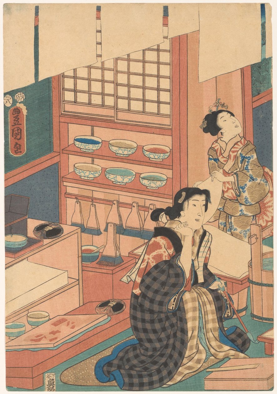 Frauen machen Drucke (linker Teil) von Utagawa Kunisada (I)