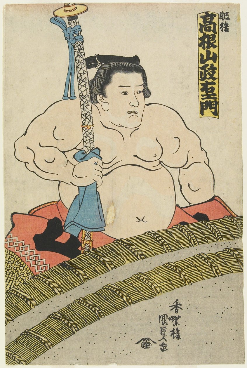 Der Ringer Takaneyama Seiemon vom Higo-Stall, 1830-1844 von Utagawa Kunisada