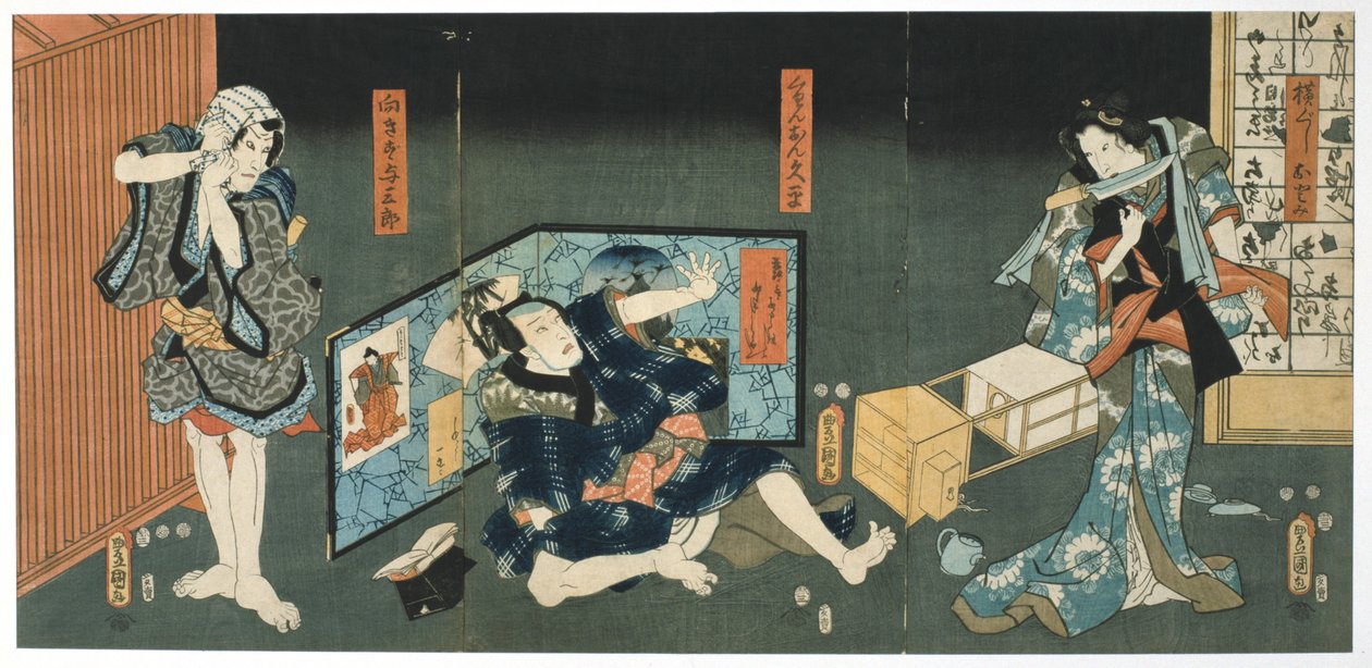 Theaterszene, 1844 von Utagawa Kunisada
