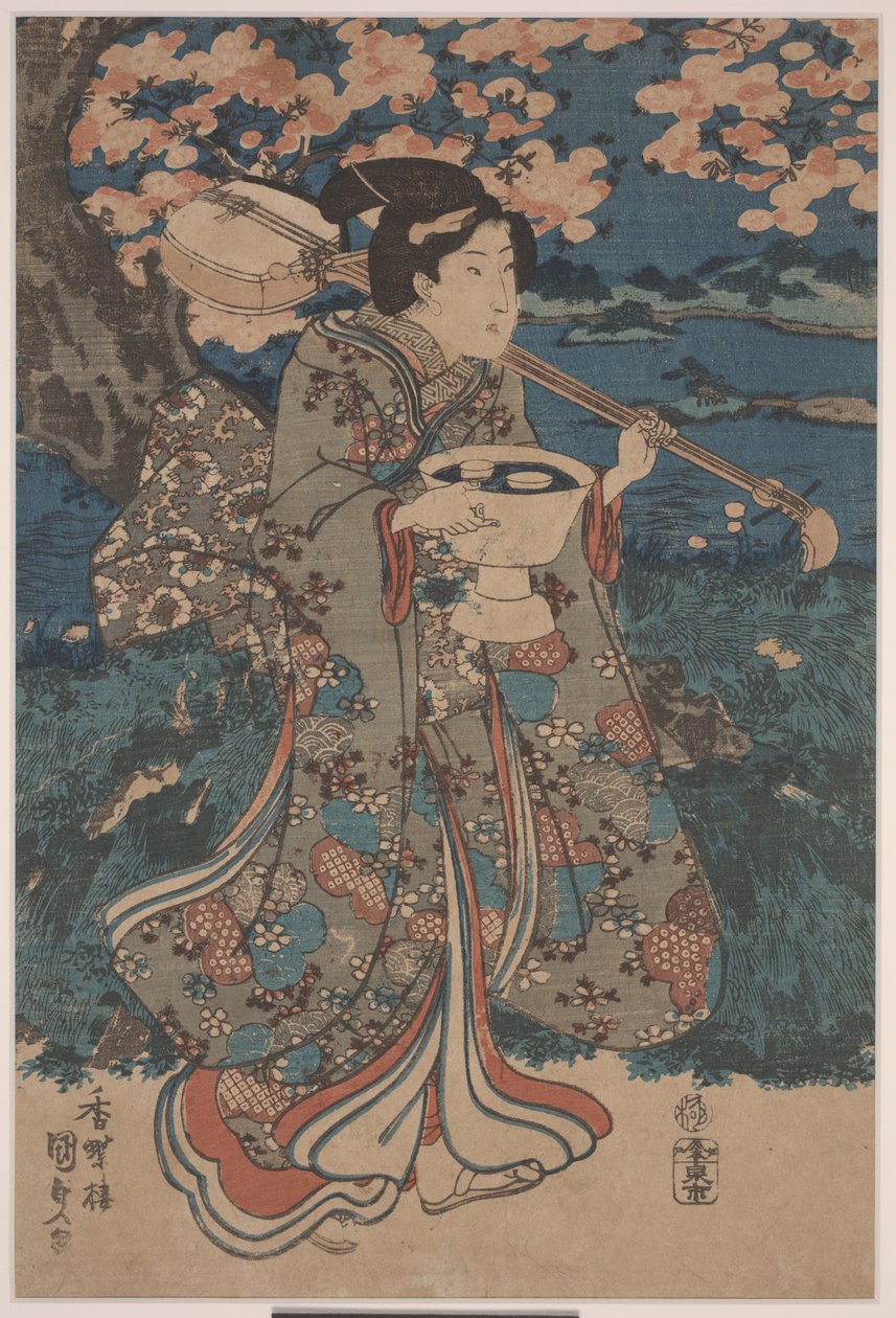 Auf dem Weg zu einer Kirschblüten-Party von Utagawa Kunisada III