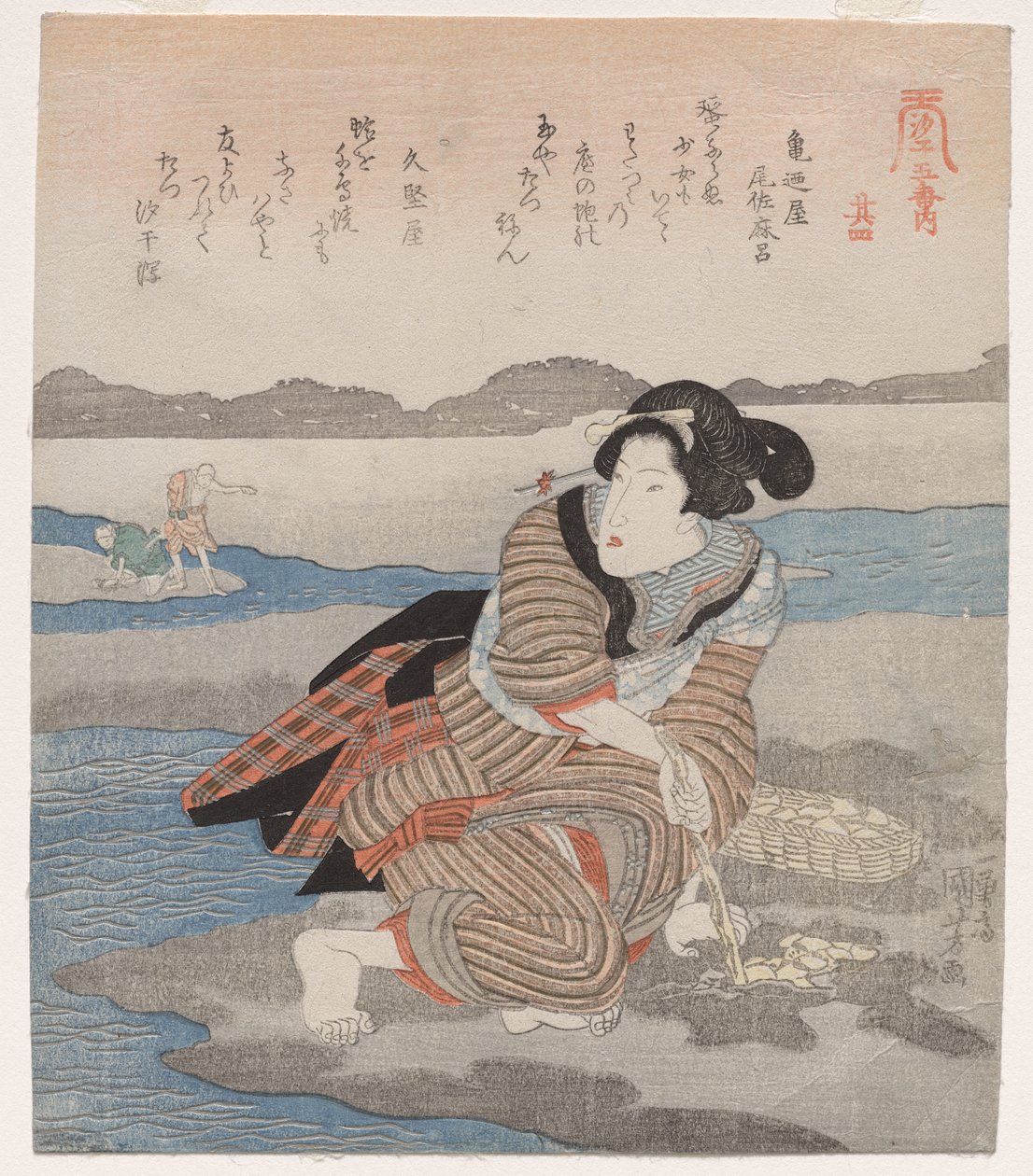 Frau, die Muscheln gräbt; aus der Serie Fünf Bilder von Ebbe von Utagawa Kuniyoshi