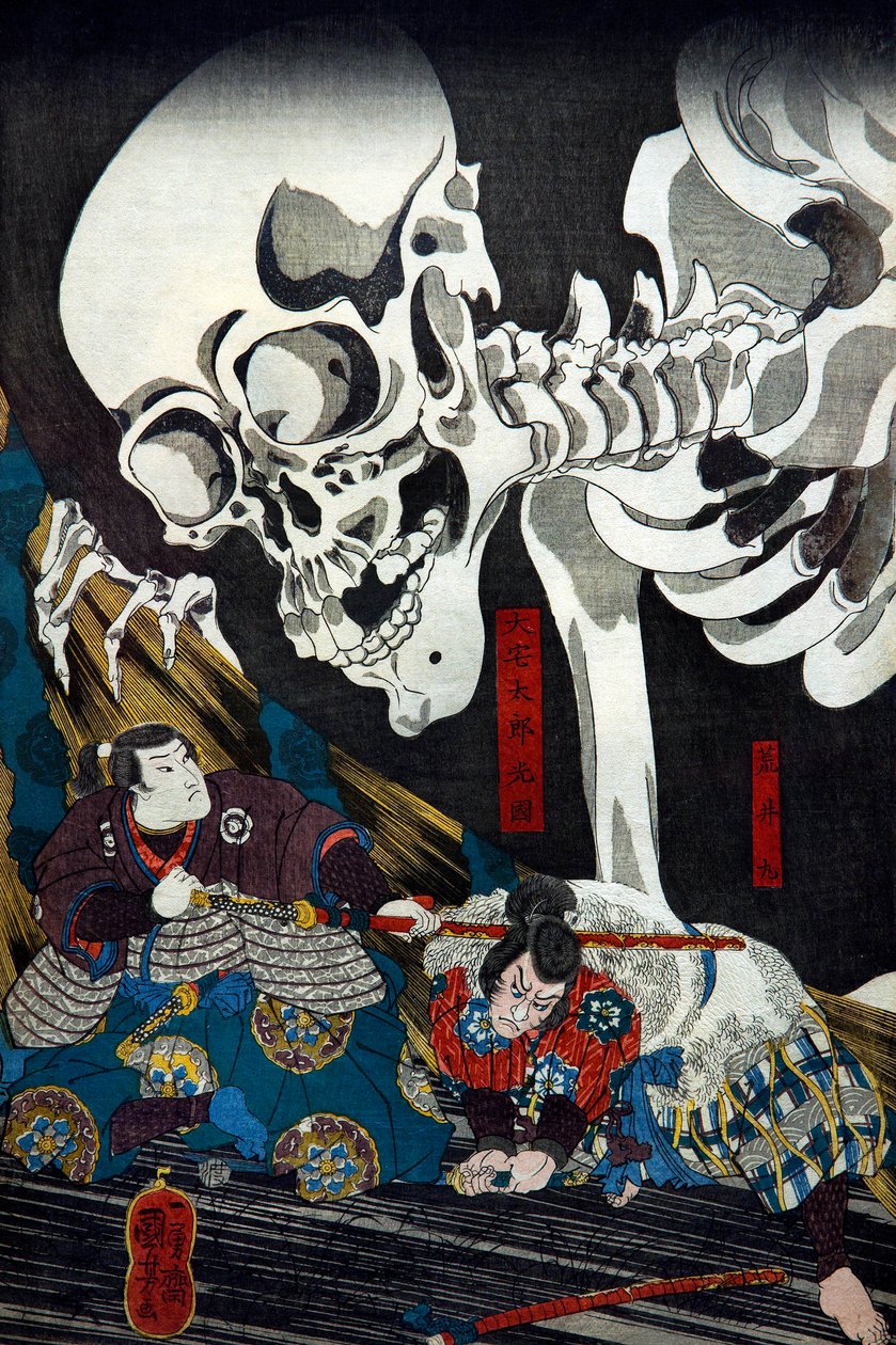 Prinzessin Takiyasha ruft ein monströses Skelett-Spektakel im alten Palast in Sōma herbei, ca. 1845-46 von Utagawa Kuniyoshi