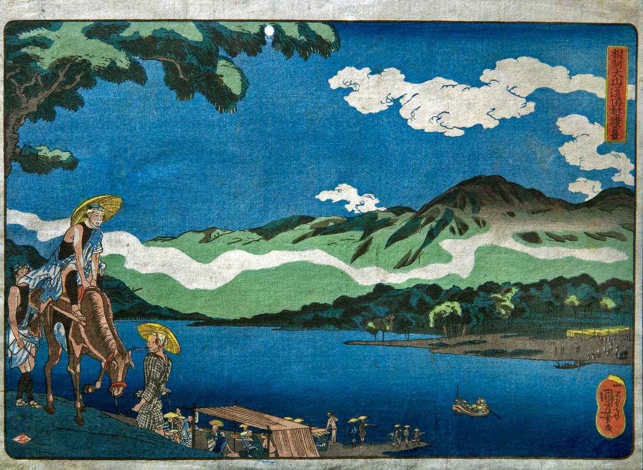 Ansicht der Tamura-Fähre auf der Ōyama-Straße in der Provinz Sagami (Sōshū Ōyama-dō Tamura no watashi no kei) von Utagawa Kuniyoshi