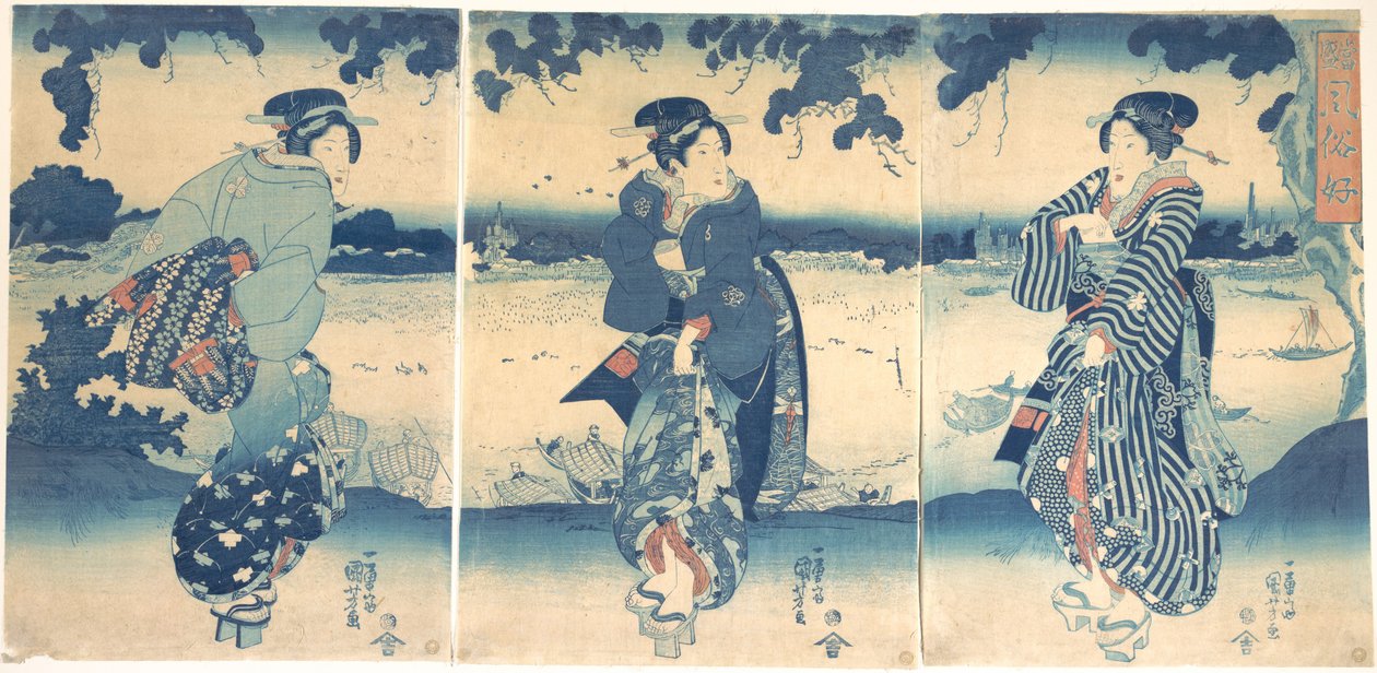 Frauen an einem Fluss von Utagawa Kuniyoshi