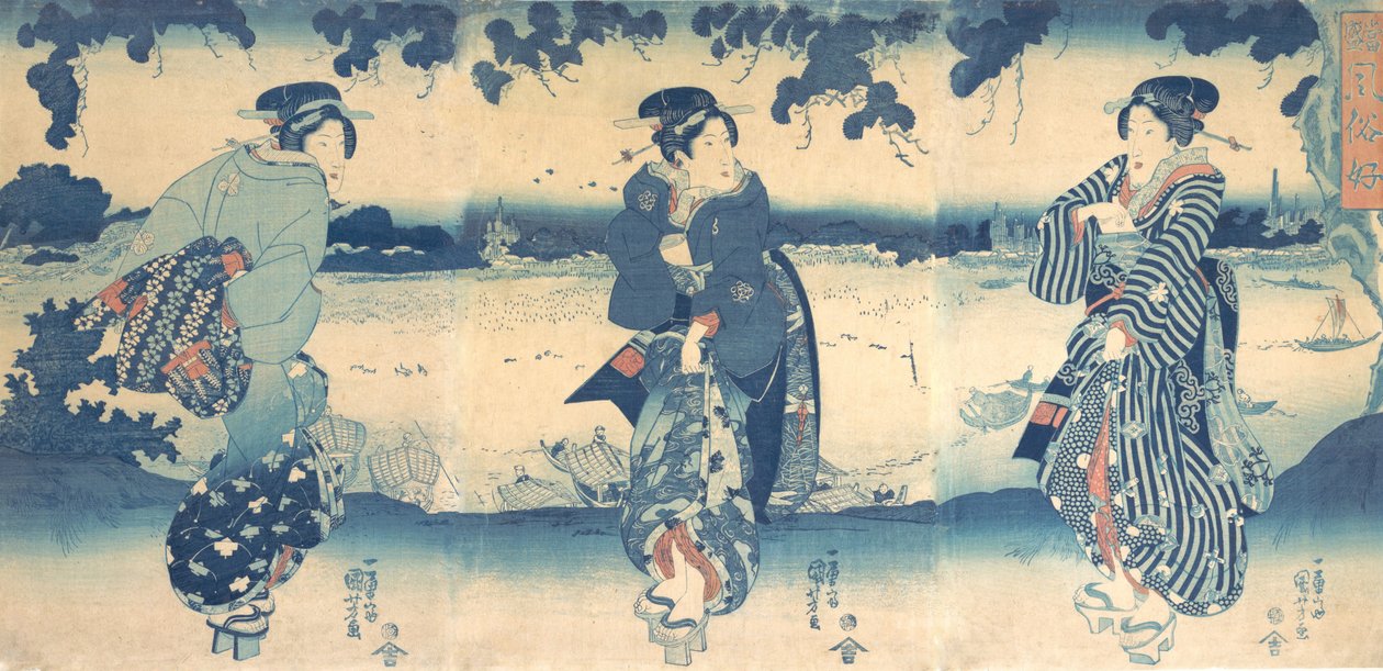 Frauen an einem Fluss von Utagawa Kuniyoshi