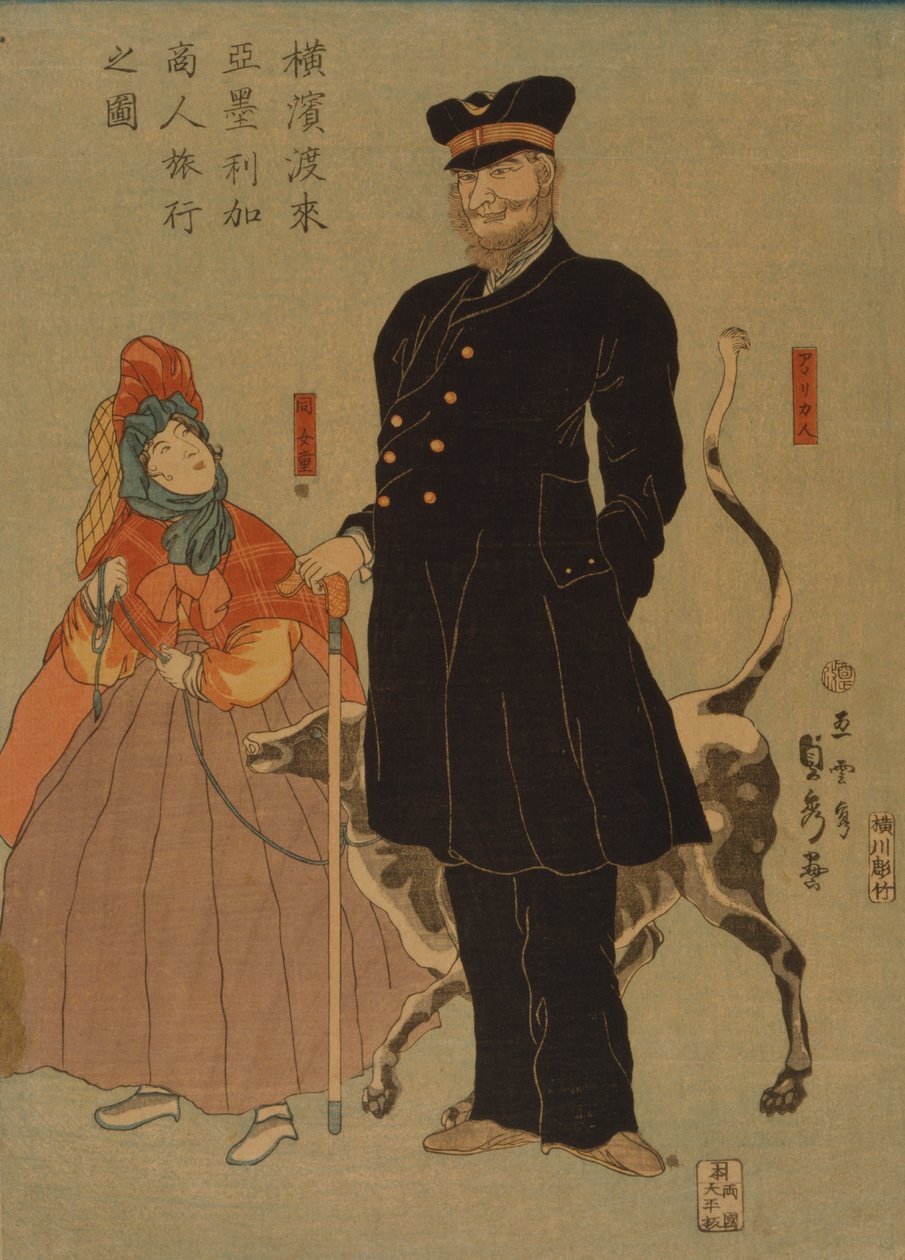 Amerikanischer Kaufmann spaziert in Yokohama, 1861 von Utagawa Sadahide