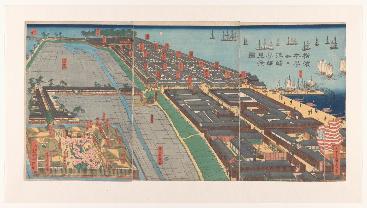 Übersicht des Bezirks Honcho und des Miyozaki-Viertels in Yokohama von Utagawa Sadahide