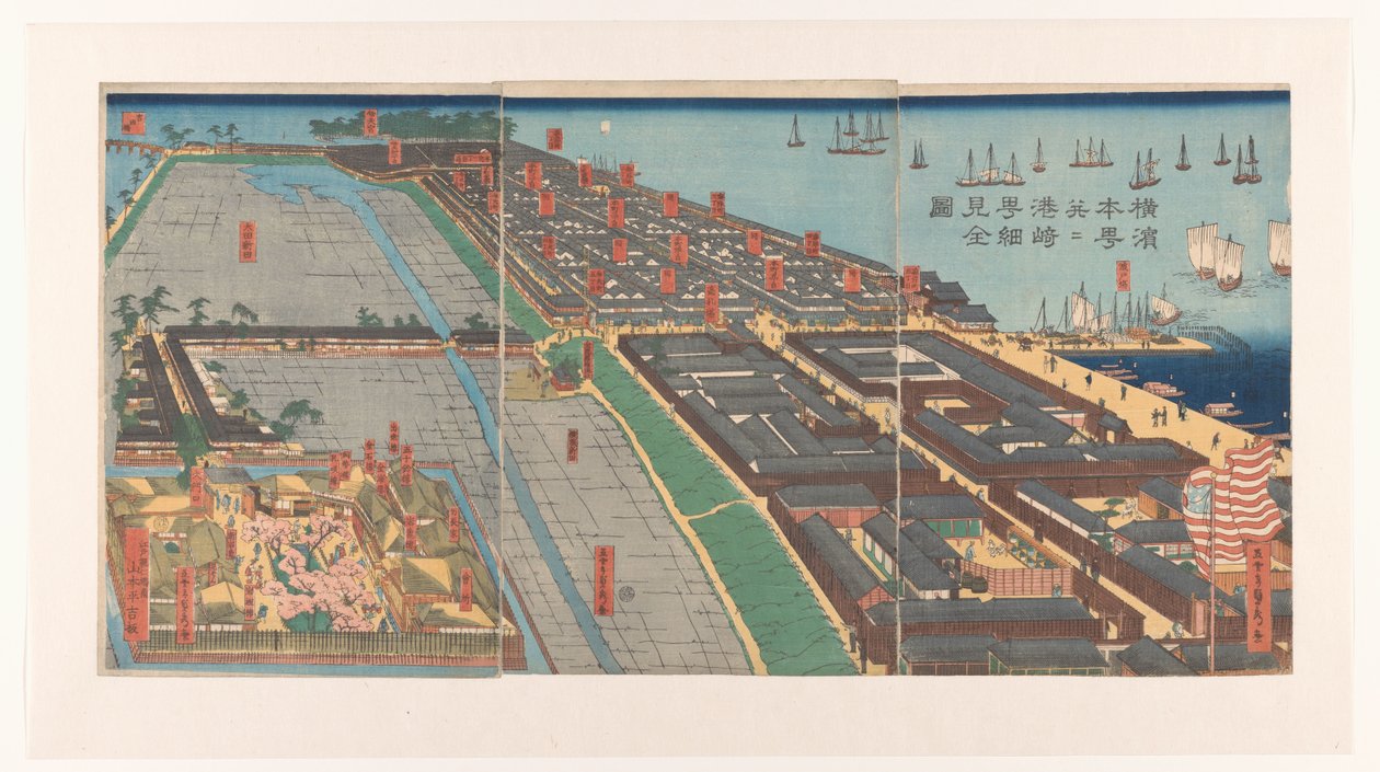 Überblick über das Viertel Honcho und das Miyozaki-Viertel in Yokohama von Utagawa Sadahide