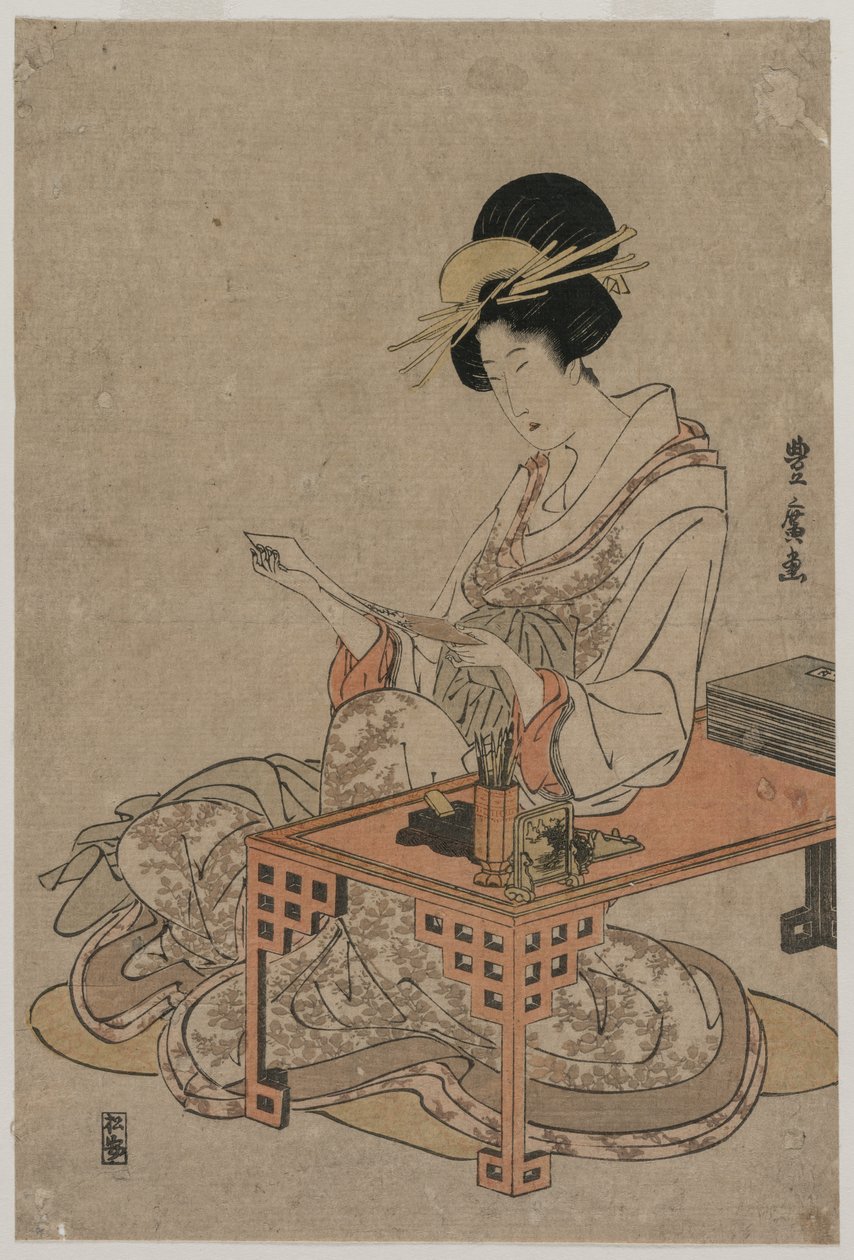 Kurtisane an einem Schreibtisch von Utagawa Toyohiro