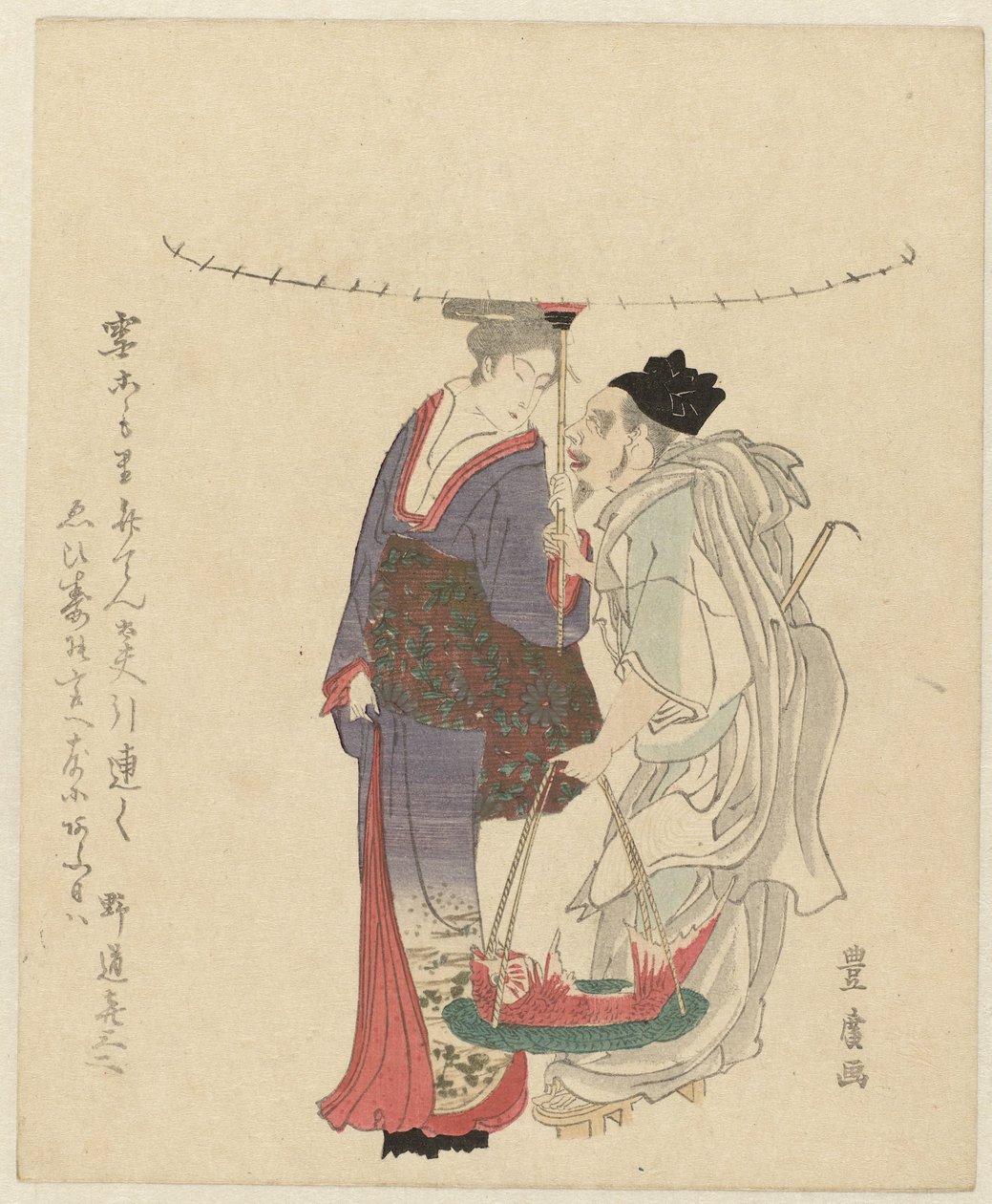 Der Glücksgott Ebisu mit einer Frau von Utagawa Toyohiro