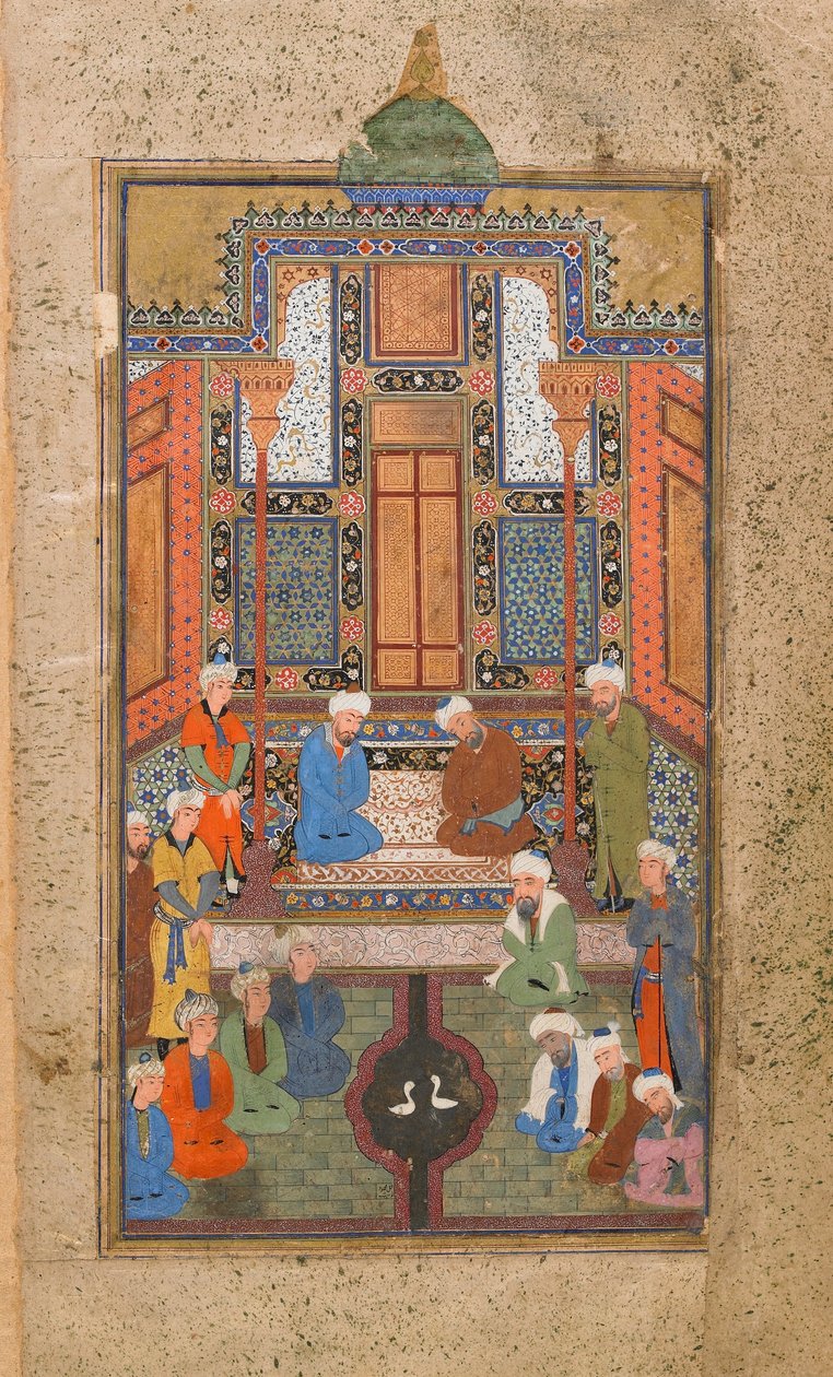 Palastszene in einem Tuhfat al-Ahrar (Geschenk der Freien) Buchara, Usbekistan, Usbekische Periode, ca. 1540 von Uzbek School