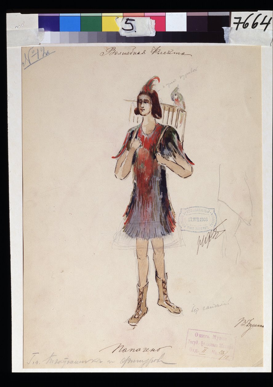 Kostümentwurf für die Oper "Die Zauberflöte" von Wolfgang Amadeus Mozart (1756-1791) von V. Bushina