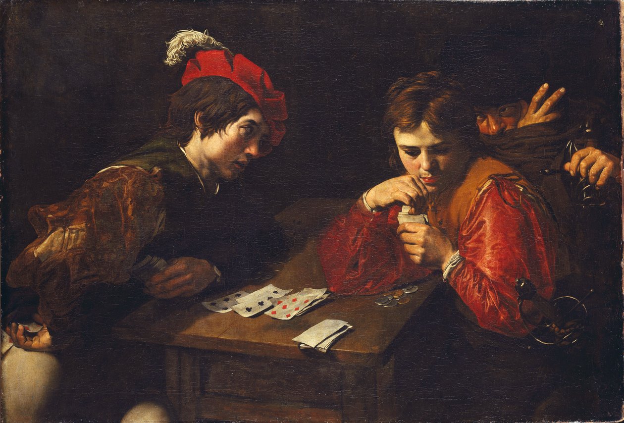 Die Falschspieler, von Valentin de Boulogne (1591-1632). Öl auf Leinwand, ca. 1615. Maße: 94,5 x 137 cm. Staatliche Kunstsammlungen Dresden von Valentin de Boulogne