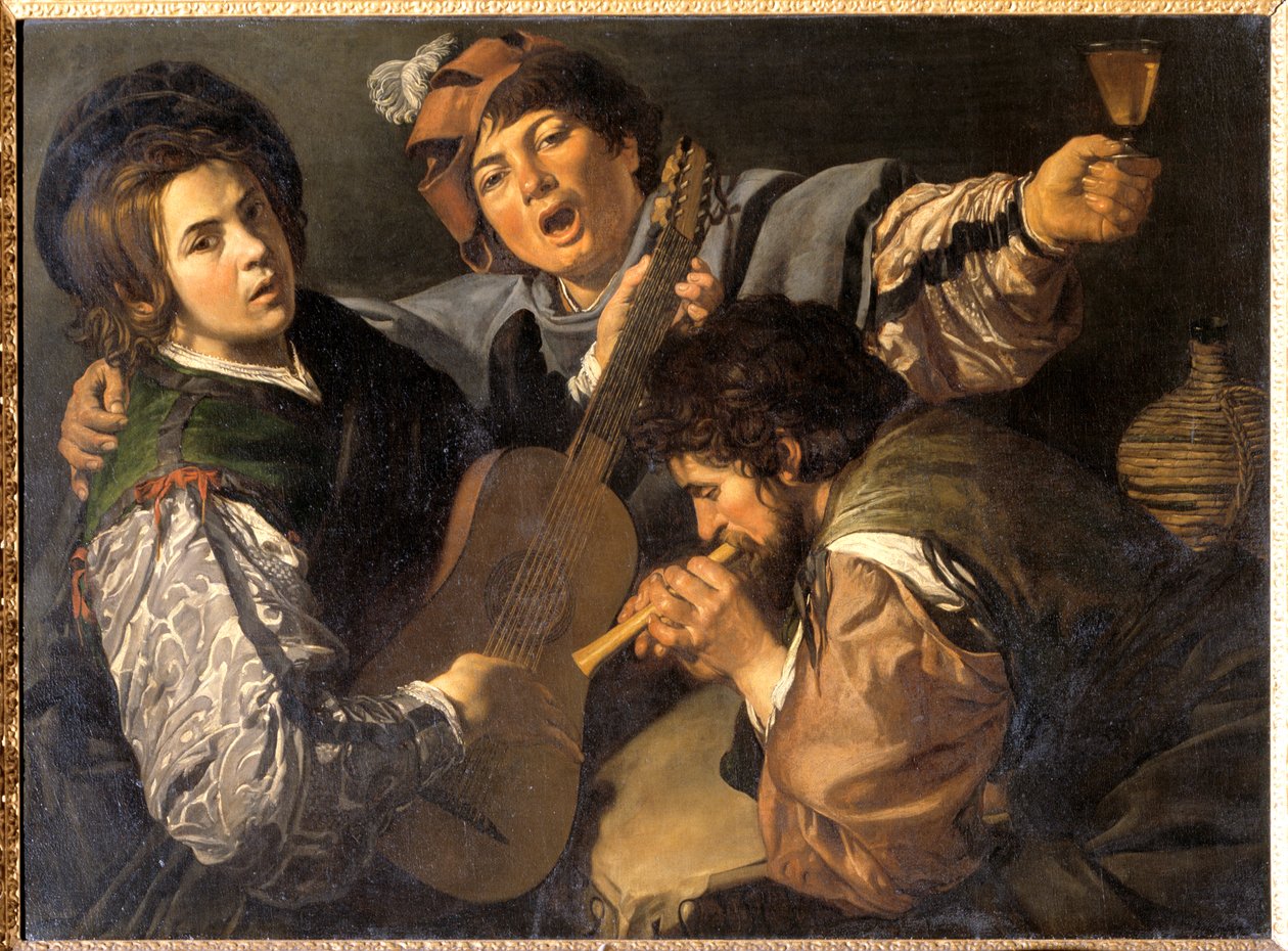 Drei Männer machen Musik, ca. 1616 von Valentin de Boulogne