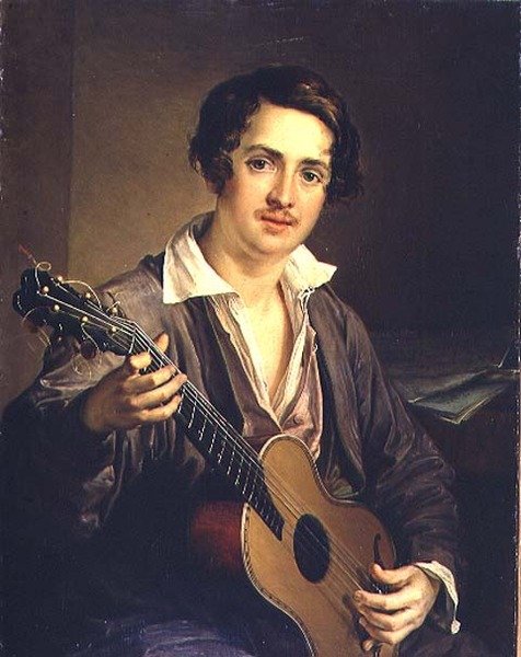 Die Gitarrenspielerin: Porträt des Virtuosen Gitarristen Vladimir Ivanovich Morkov (1803-64) 1839 von Vasili Andreevich Tropinin