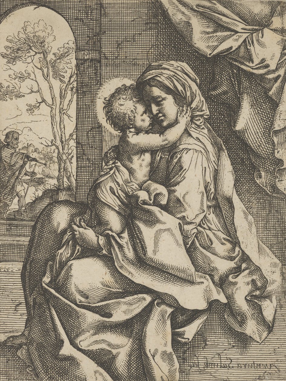 Die Jungfrau mit dem Christkind auf ihrem Schoß, Joseph im Hintergrund, ca. 1600-1613 von Ventura Salimbeni