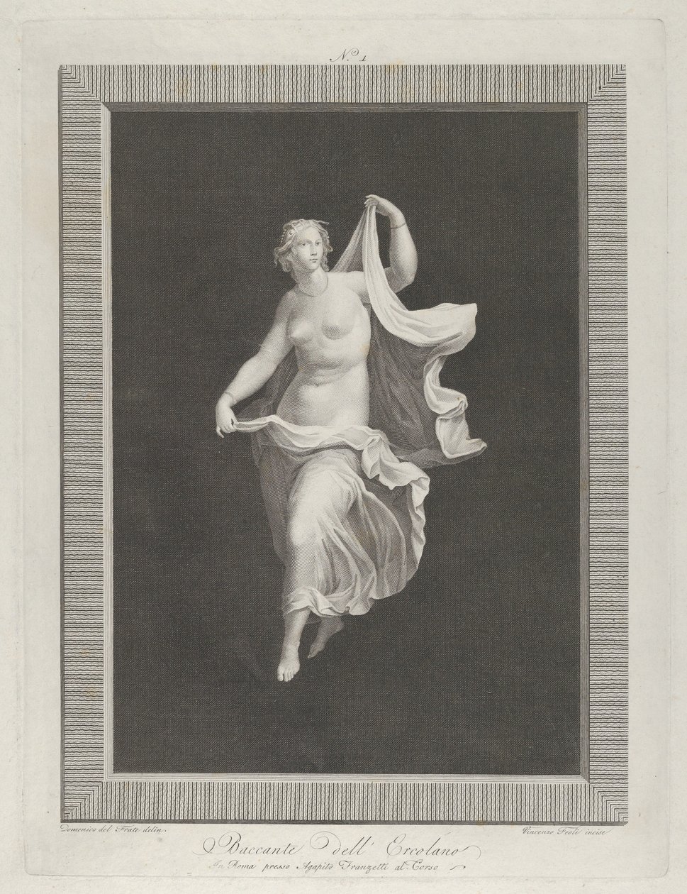 Eine teilweise nackte Bacchantin schreitet voran und hält die Enden ihres Gewandes, ca. 1795-1820 von Vicenzo Feoli