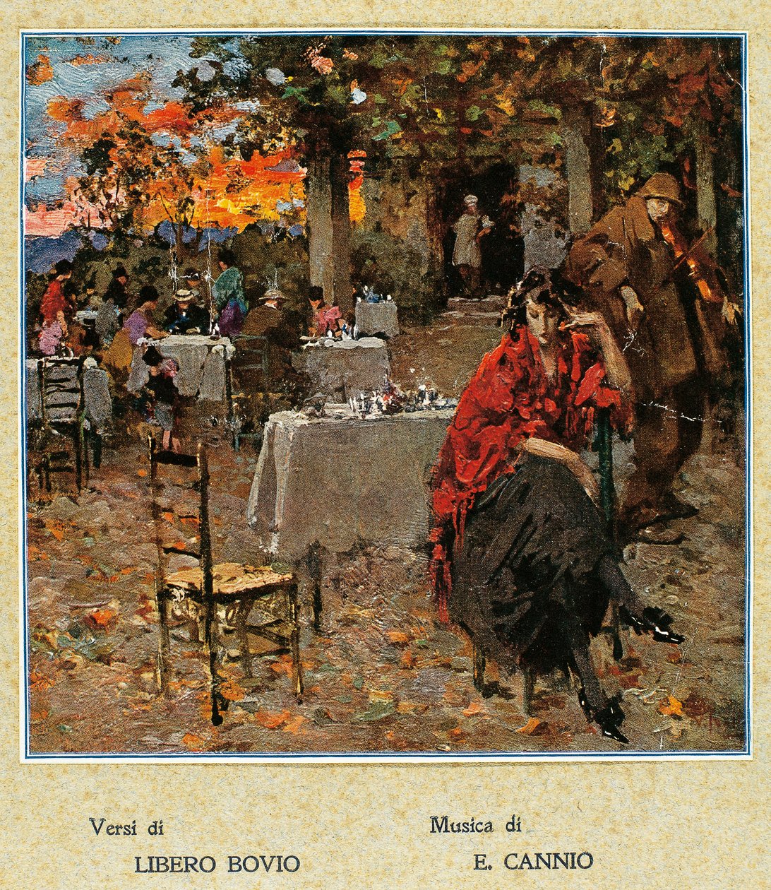 Freiluftrestaurant, Illustration für eine Sammlung neapolitanischer Lieder, Italien, 20. Jahrhundert von Vicenzo Irolli