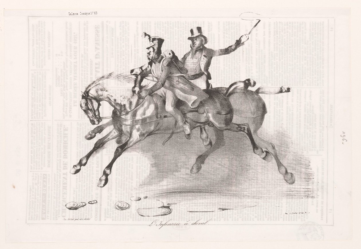 Karikatur der Infanterie zu Pferd von Victor Adam