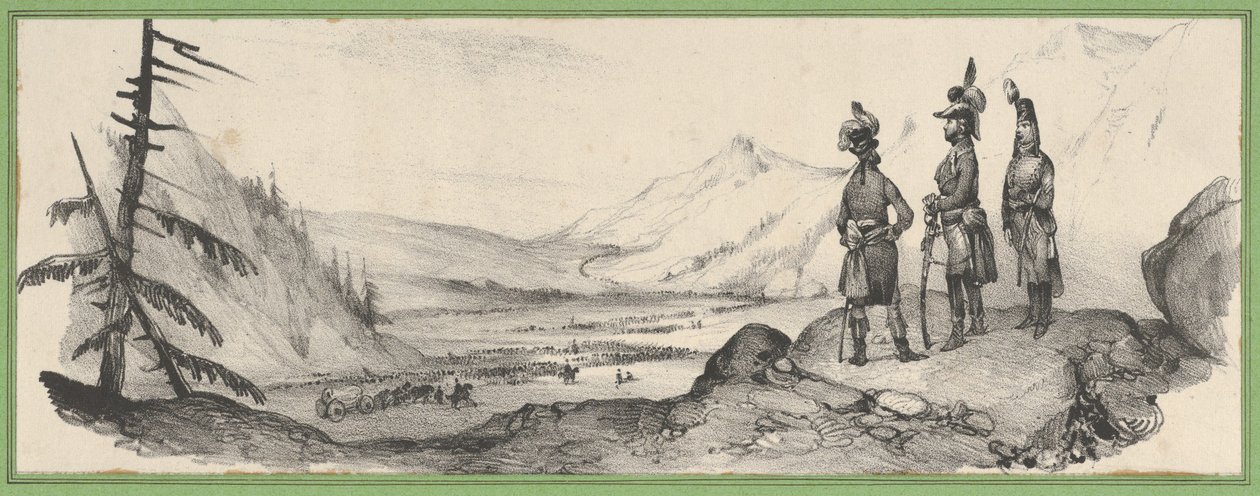 Drei Soldaten in einer Landschaft von Victor Adam