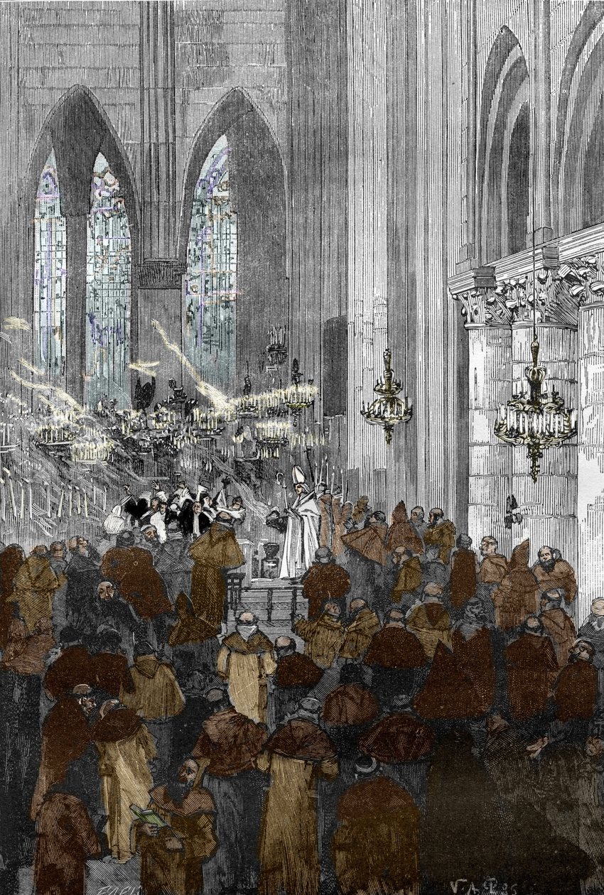 Affäre der Besessenen von Loudun um 1630: Die besessenen Ursulinen während einer Exorzismus-Sitzung in der Kirche Sainte Croix de Loudun von Victor Armand Poirson