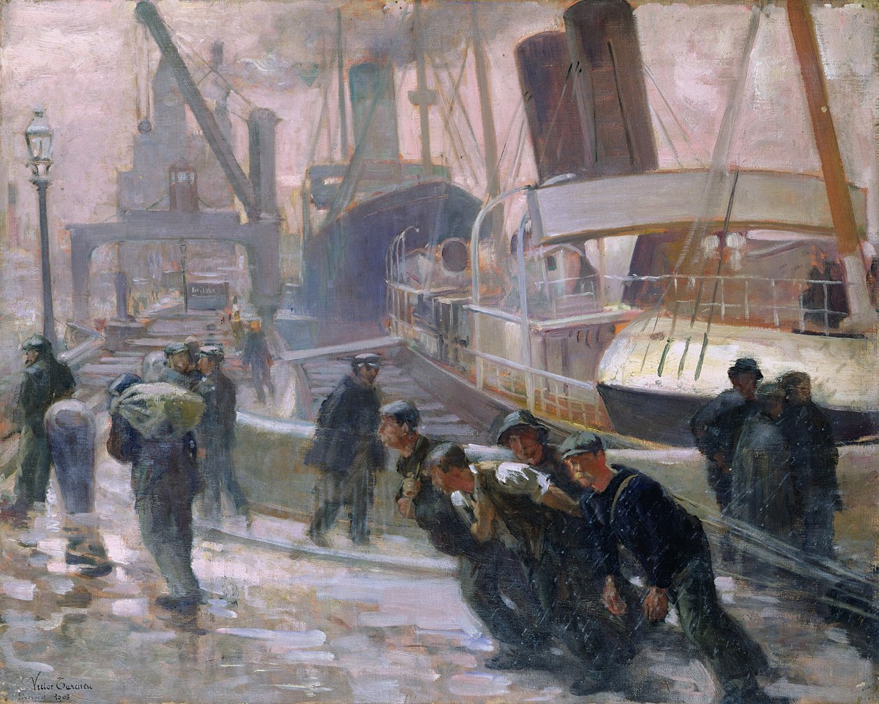 Liverpool Dockarbeiter bei Morgengrauen, 1903 von Victor Francois Tardieu