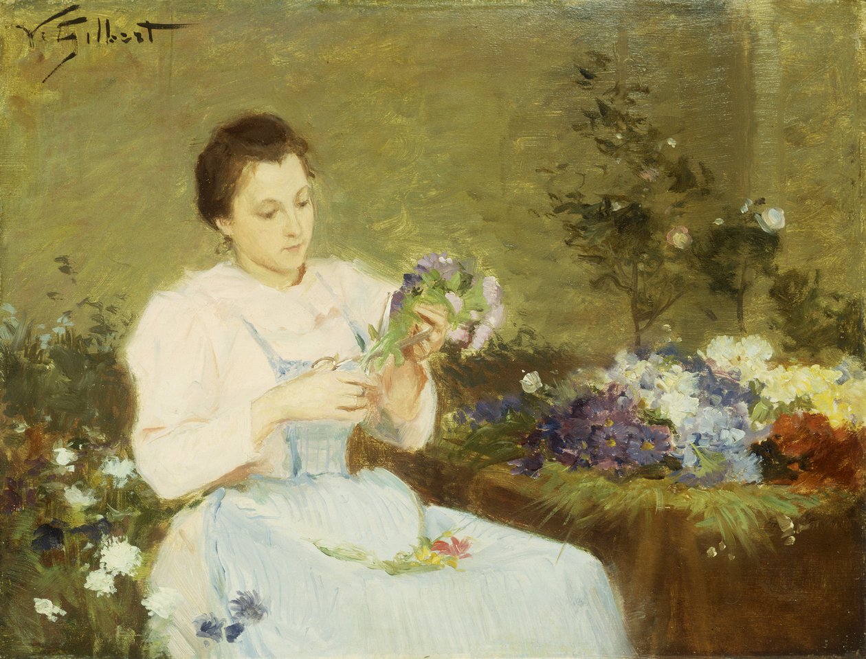 Blumen für einen Frühlingsstrauß arrangieren von Victor Gabriel Gilbert