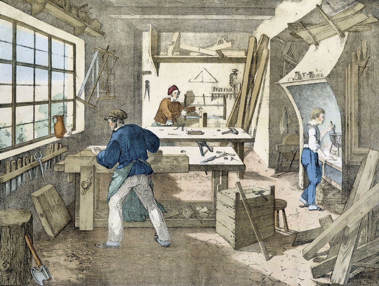 Der Zimmermann, Lithographie von Janson, 19. Jahrhundert von Victor Janson