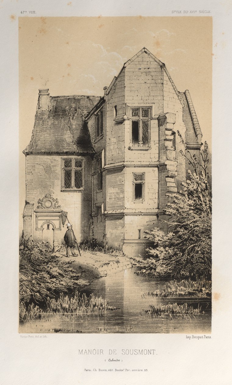 Architektur Pittoresque oder Denkmäler des 15. und 16. Jahrhunderts: Schlösser Frankreichs des 15. und 16. Jahrhunderts: Pl. 47, Herrenhaus von Sousmont (Calvados) von Victor Petit