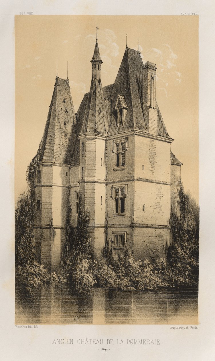 Architektur Pittoresque oder Denkmäler des XV. und XVI. Jahrhunderts: Schlösser Frankreichs des XV. und XVI. Jahrhunderts: Pl. 94, Altes Schloss von La Pommeraie (Aisne) von Victor Petit