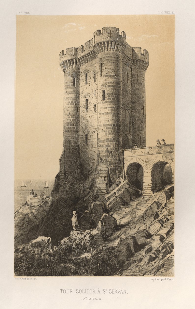 Architektur Pittoresque oder Denkmäler des 15. und 16. Jahrhunderts: Schlösser Frankreichs des 15. und 16. Jahrhunderts: Pl. 13, Solidor-Turm in St. Servan (Ille-et-Vilaine) von Victor Petit