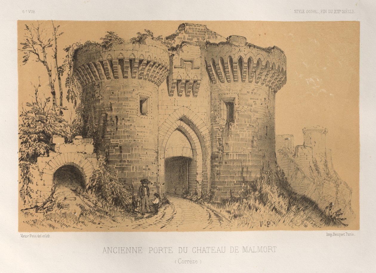 Pl.6, Alte Tür des Schlosses von Malmort Correze, 1860 von Victor Petit