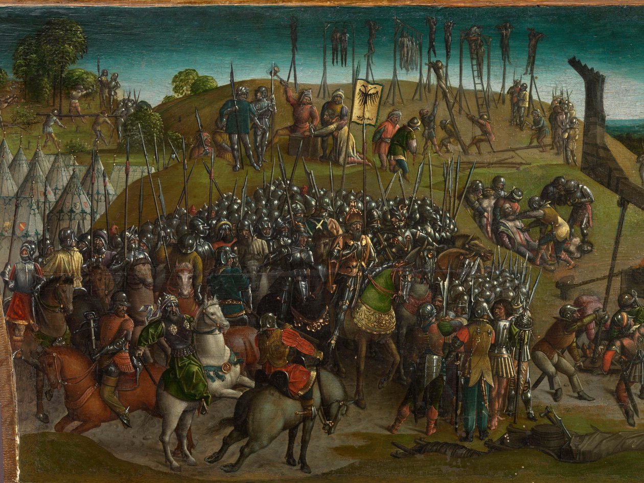 Eroberung Jerusalems durch Titus (Predella) von Vienna Master of Mary of Burgundy